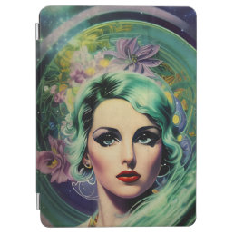 Beautiful Lavender &amp; Green Retro Style Space Woman iPad Air Cover