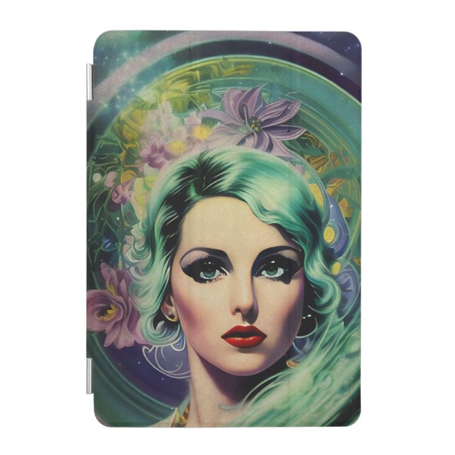Beautiful Lavender & Green Retro Style Space Woman iPad Mini Cover (Front)