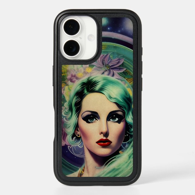 Beautiful Lavender & Green Retro Style Space Woman Otterbox iPhone Case (Back)
