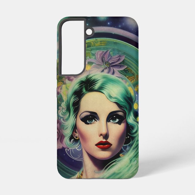 Beautiful Lavender & Green Retro Style Space Woman Samsung Galaxy Case (Back)