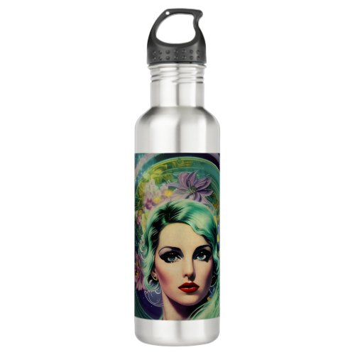 Beautiful Lavender  Green Retro Style Space Woman Stainless Steel Water Bottle