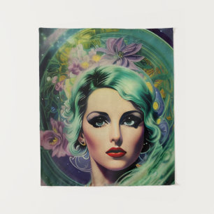 Beautiful Lavender & Green Retro Style Space Woman Tapestry