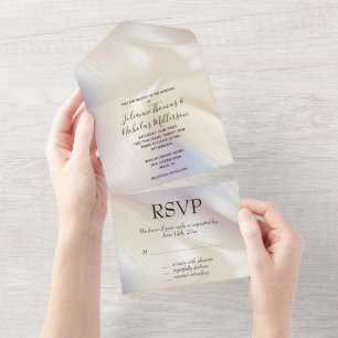 Beautiful Lavender Ivory Pearl Wedding  All In One Invitation