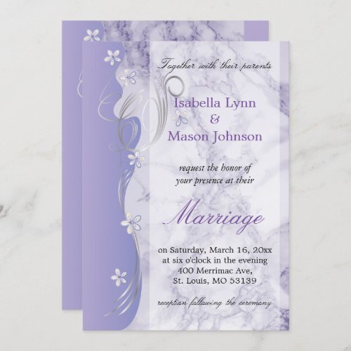 Beautiful Lavender Marble Wedding Invitation