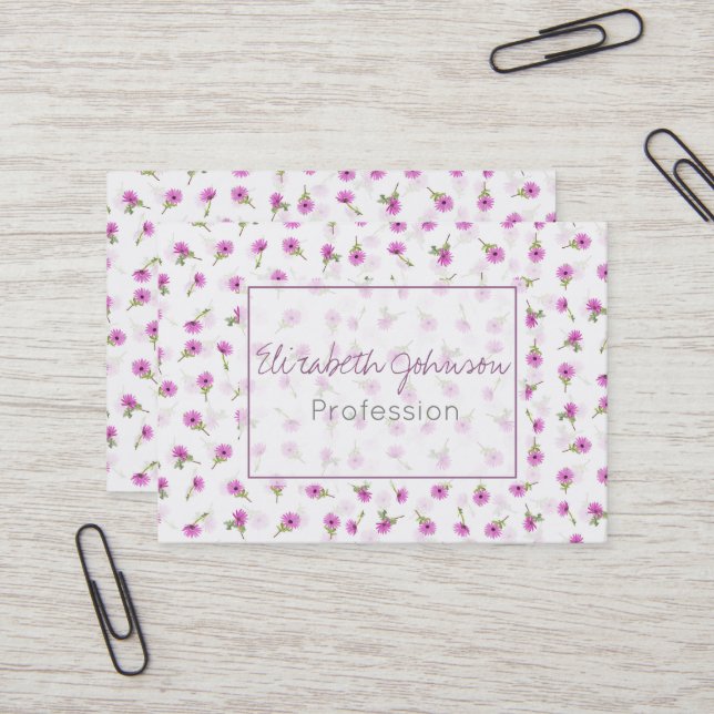 Beautiful Lavender Purple Daisy Flower Design Business Card (Front/Back In Situ)