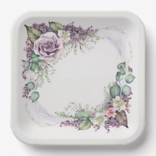 Beautiful Lavender Roses Elegant Classic Vintage Paper Plates
