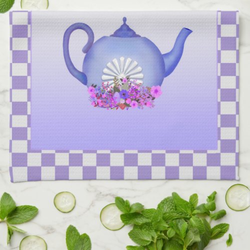 Beautiful Lavender Teapot  Flowers Kitchen Towel