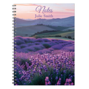 Beautiful lavnder field at sunset notebook