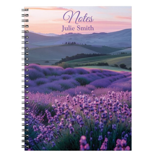 Beautiful lavnder field at sunset notebook (Front)