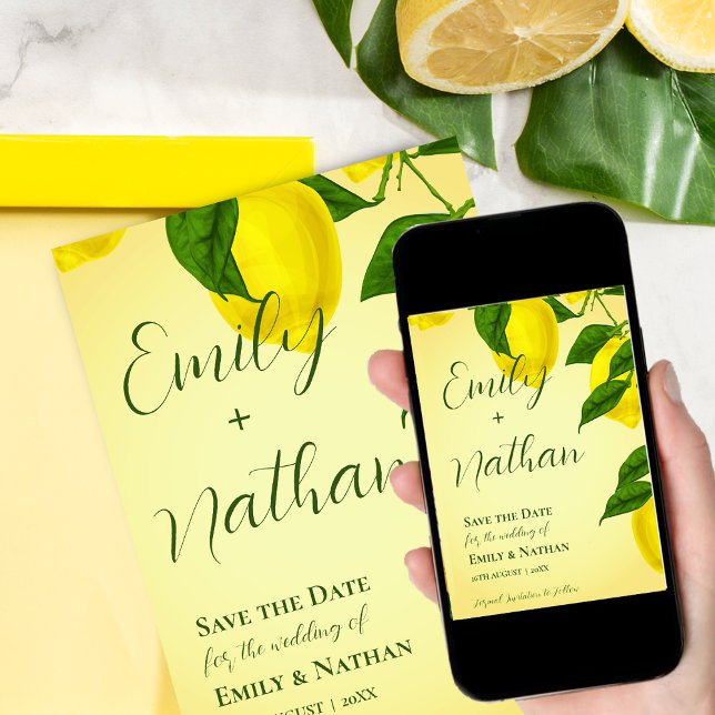 Beautiful Lemon Cute Bright Yellow Citrus Wedding  Save The Date (Creator Uploaded)