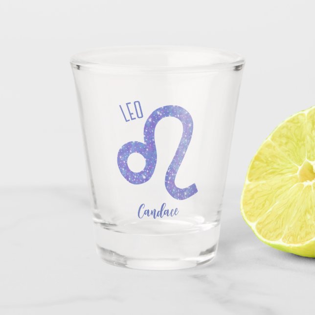 Beautiful Leo Astrology Sign Personalized Birthday Shot Glass (Front)
