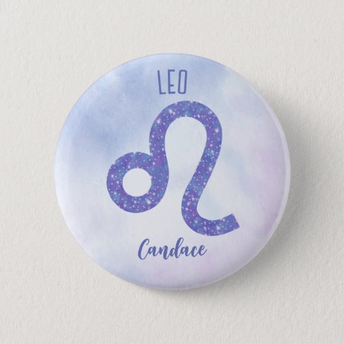 Beautiful Leo Astrology Sign Personalized Purple Button