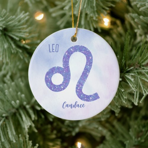 Beautiful Leo Astrology Sign Personalized Purple Ceramic Ornament