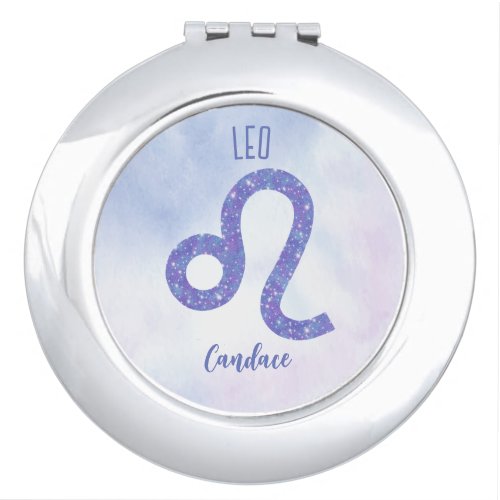 Beautiful Leo Astrology Sign Personalized Purple Compact Mirror