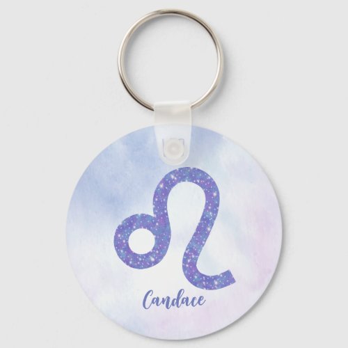 Beautiful Leo Astrology Sign Personalized Purple Keychain