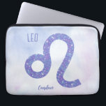 Beautiful Leo Astrology Sign Personalized Purple Laptop Sleeve<br><div class="desc">This pretty,  personalized purple and lavender Leo laptop sleeve features your astrological sign from the Zodiac in a beautiful sparkle like the constellations. Customize this cute gift with your name in beautiful cursive script for someone with a late July or early August birthday.</div>