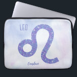 Beautiful Leo Astrology Sign Personalized Purple Laptop Sleeve<br><div class="desc">This pretty,  personalized purple and lavender Leo laptop sleeve features your astrological sign from the Zodiac in a beautiful sparkle like the constellations. Customize this cute gift with your name in beautiful cursive script for someone with a late July or early August birthday.</div>