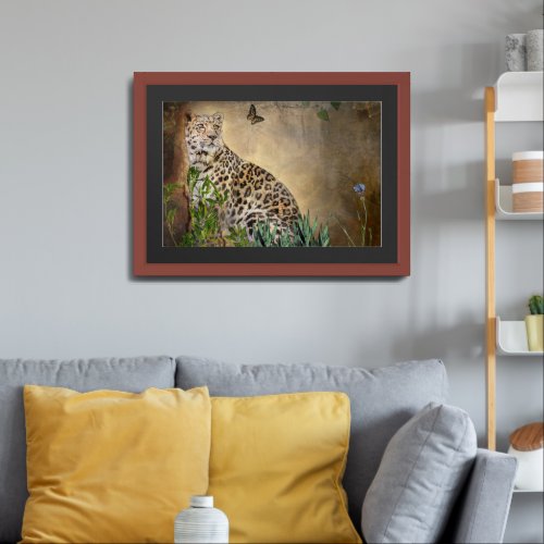 Beautiful Leopard and Butterfly Wildlife Framed Art