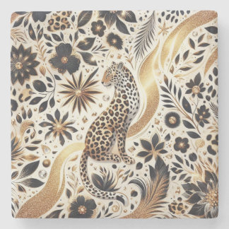 Beautiful Leopard and Gold Glitter Stone Coaster