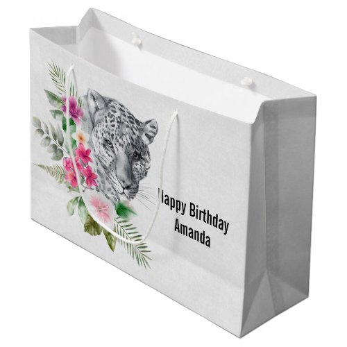Beautiful Leopard Head in Watercolor Birthday Large Gift Bag