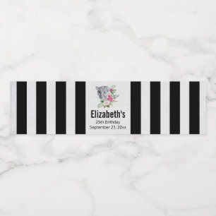 Beautiful Leopard Head in Watercolor Birthday Water Bottle Label