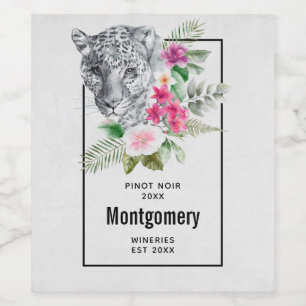 Beautiful Leopard Head in Watercolor Wine Making Label