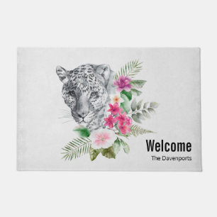 Beautiful Leopard Head Portrait in Watercolor Doormat