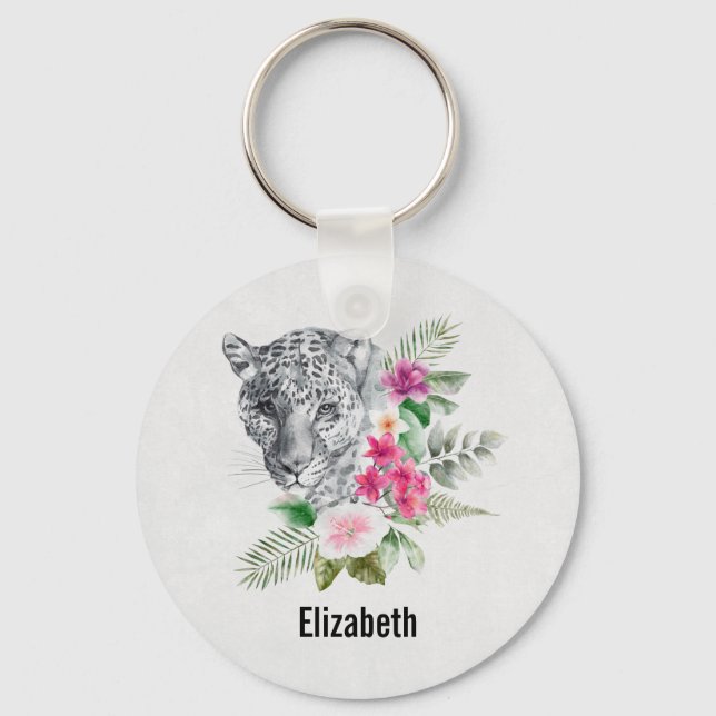 Beautiful Leopard Head Portrait in Watercolor Keychain (Front)