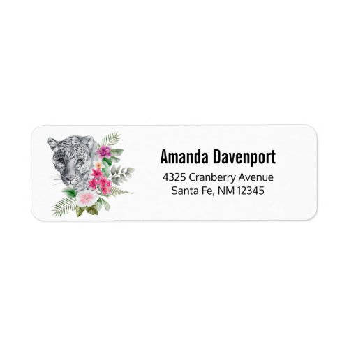 Beautiful Leopard Head Portrait in Watercolor Label