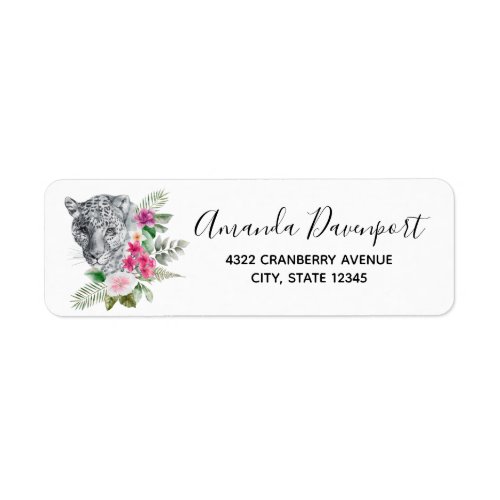 Beautiful Leopard Head Portrait in Watercolor Label