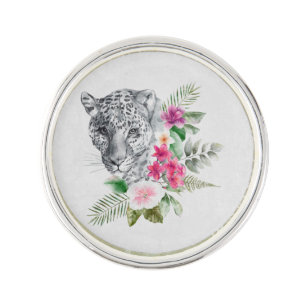 Beautiful Leopard Head Portrait in Watercolor Lapel Pin