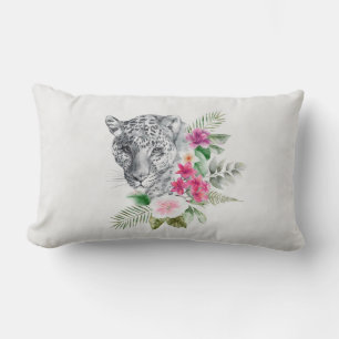 Beautiful Leopard Head Portrait in Watercolor Lumbar Pillow