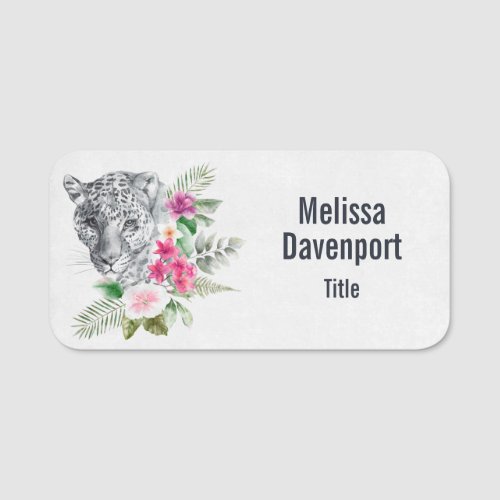 Beautiful Leopard Head Portrait in Watercolor Name Tag