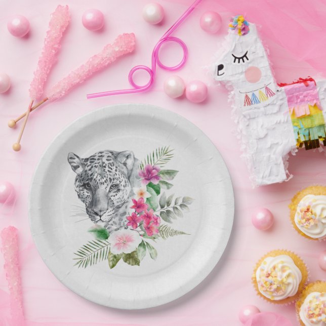 Beautiful Leopard Head Portrait in Watercolor Paper Plates (Party)