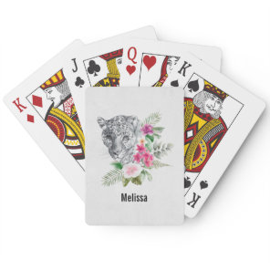 Beautiful Leopard Head Portrait in Watercolor Poker Cards