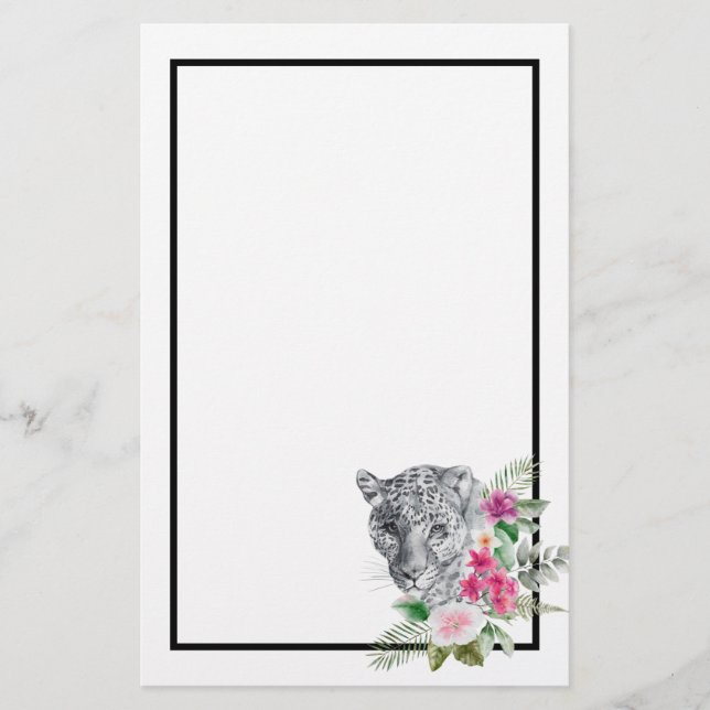 Beautiful Leopard Head Portrait in Watercolor Stationery (Front)