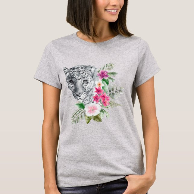 Beautiful Leopard Head Portrait in Watercolor T-Shirt (Front)