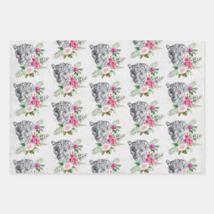 Beautiful Leopard Head Portrait Pattern Wrapping Paper Sheets