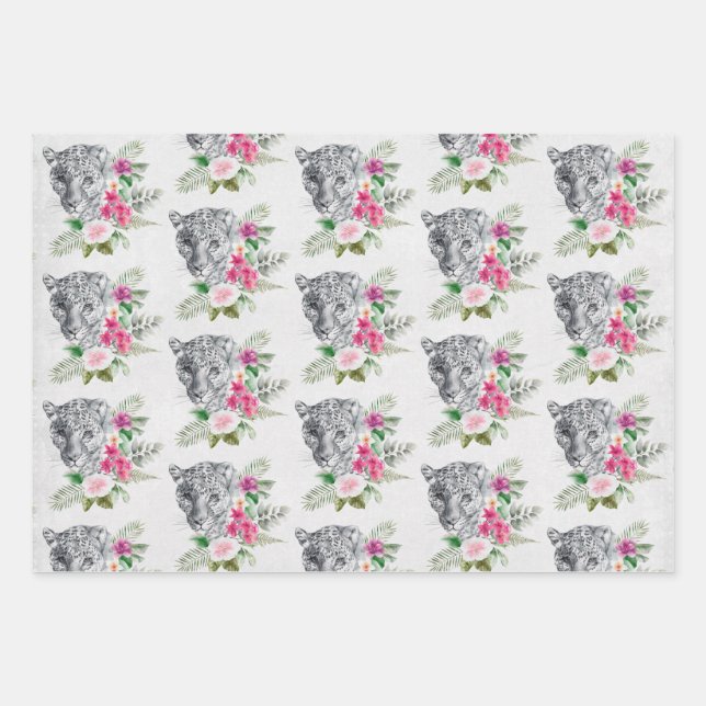 Beautiful Leopard Head Portrait Pattern Wrapping Paper Sheets (Front)