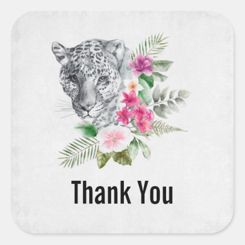 Beautiful Leopard Head Portrait Thank You Square Sticker