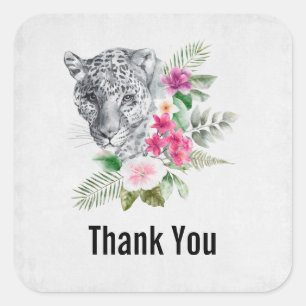 Beautiful Leopard Head Portrait Thank You Square Sticker