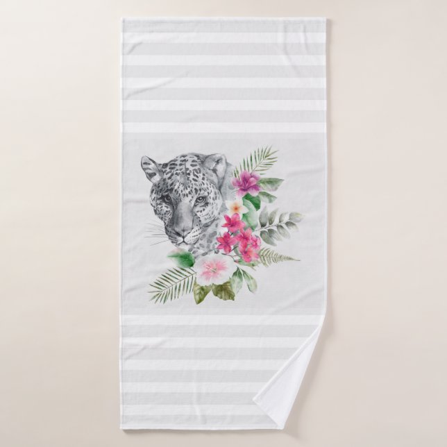 Beautiful Leopard Head with Gray Stripes Bath Towel Set (Bath Towel)