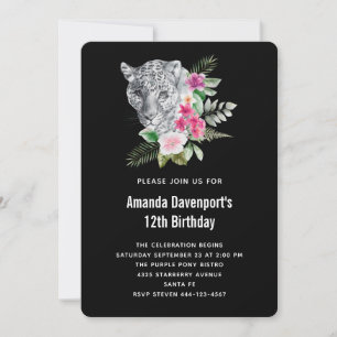 Beautiful Leopard Portrait Watercolor Birthday Invitation