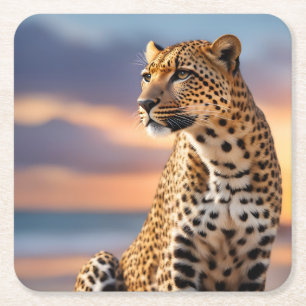 Beautiful Leopard Square Paper Coaster