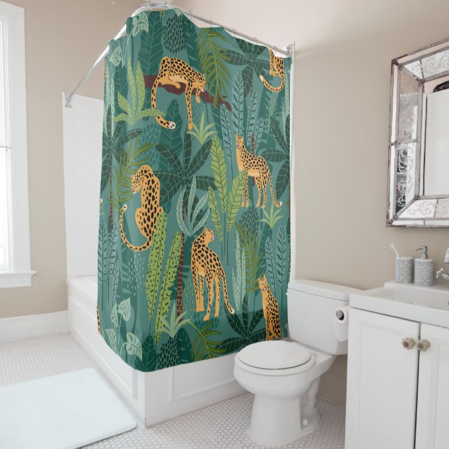 Beautiful Leopards And Tropical Leaves Shower Curtain (In Situ)