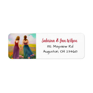 Beautiful Lesbian Couple in Field of Flowers Label