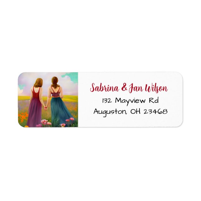 Beautiful Lesbian Couple in Field of Flowers Label (Front)