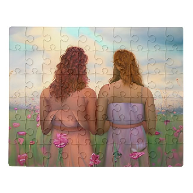 Beautiful Lesbian Couple in Meadow of Flowers Jigsaw Puzzle (Puzzle Horizontal)