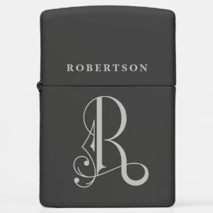 Beautiful Letter R Monogram with Last Name Zippo Lighter