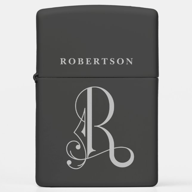 Beautiful Letter R Monogram with Last Name Zippo Lighter (Front)